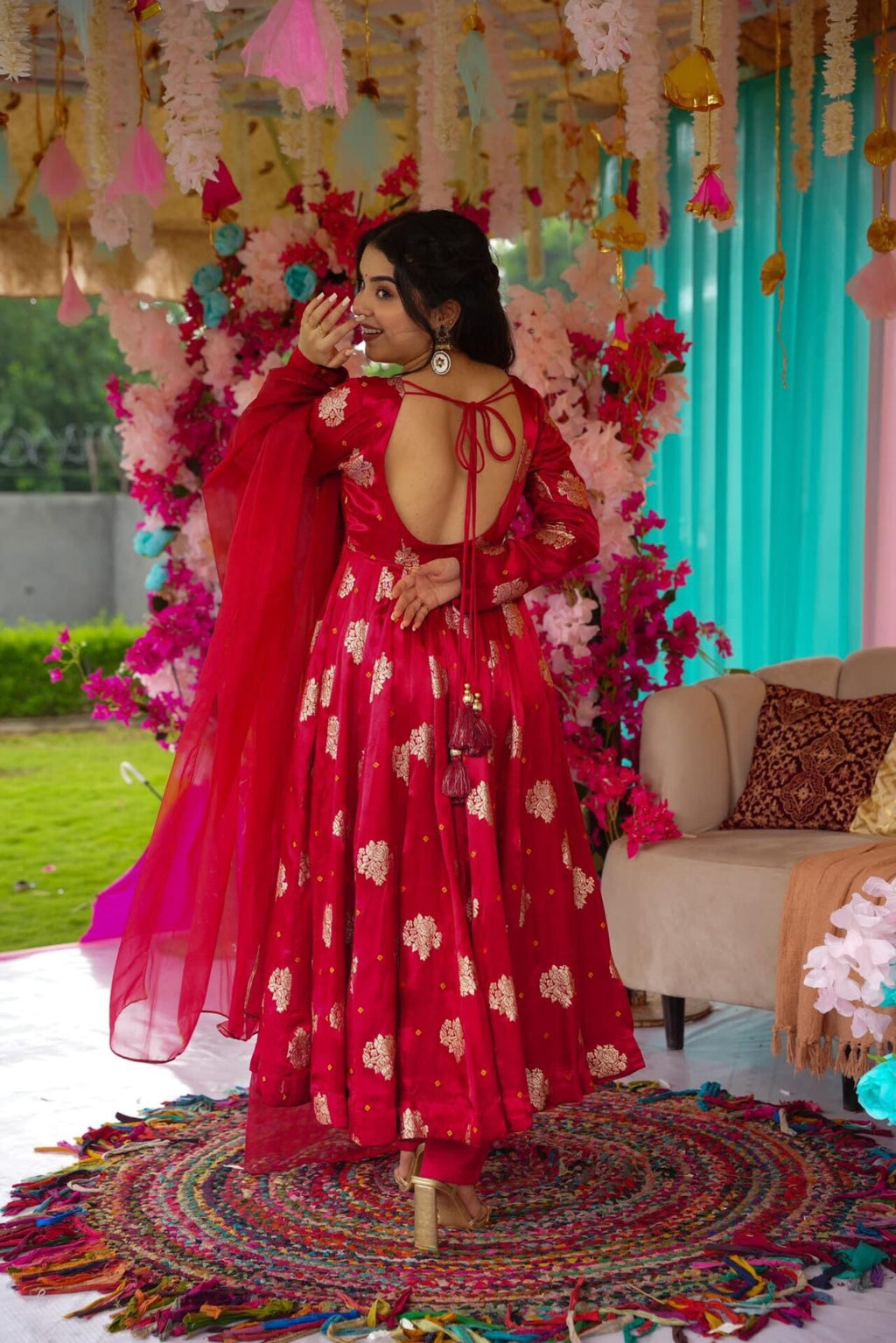 Midnight maroon silk suit set