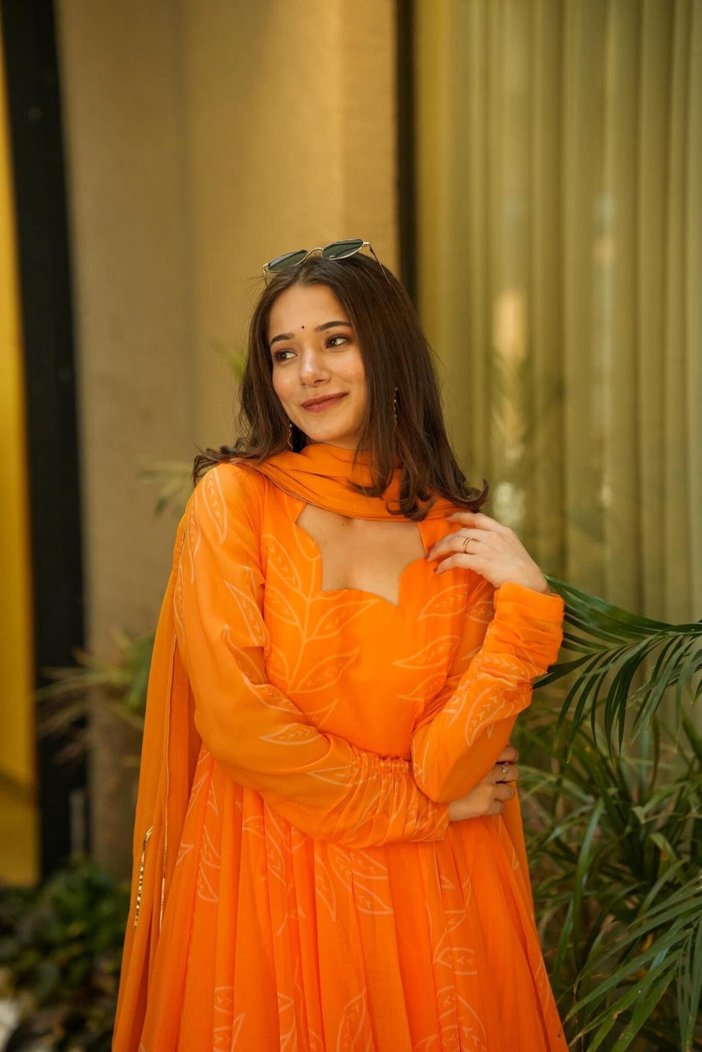 marigold orange georgette suit set