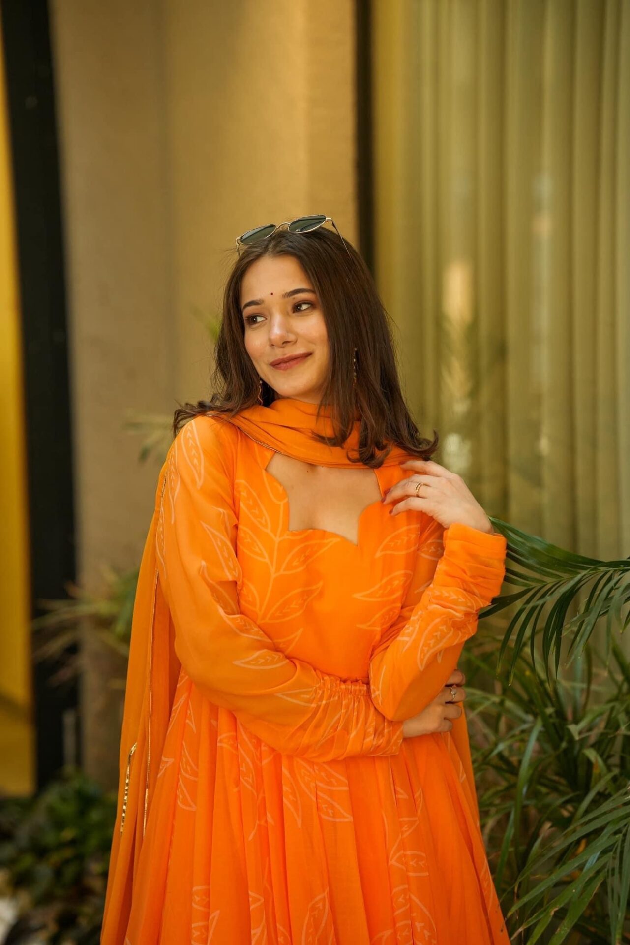 marigold orange georgette suit set