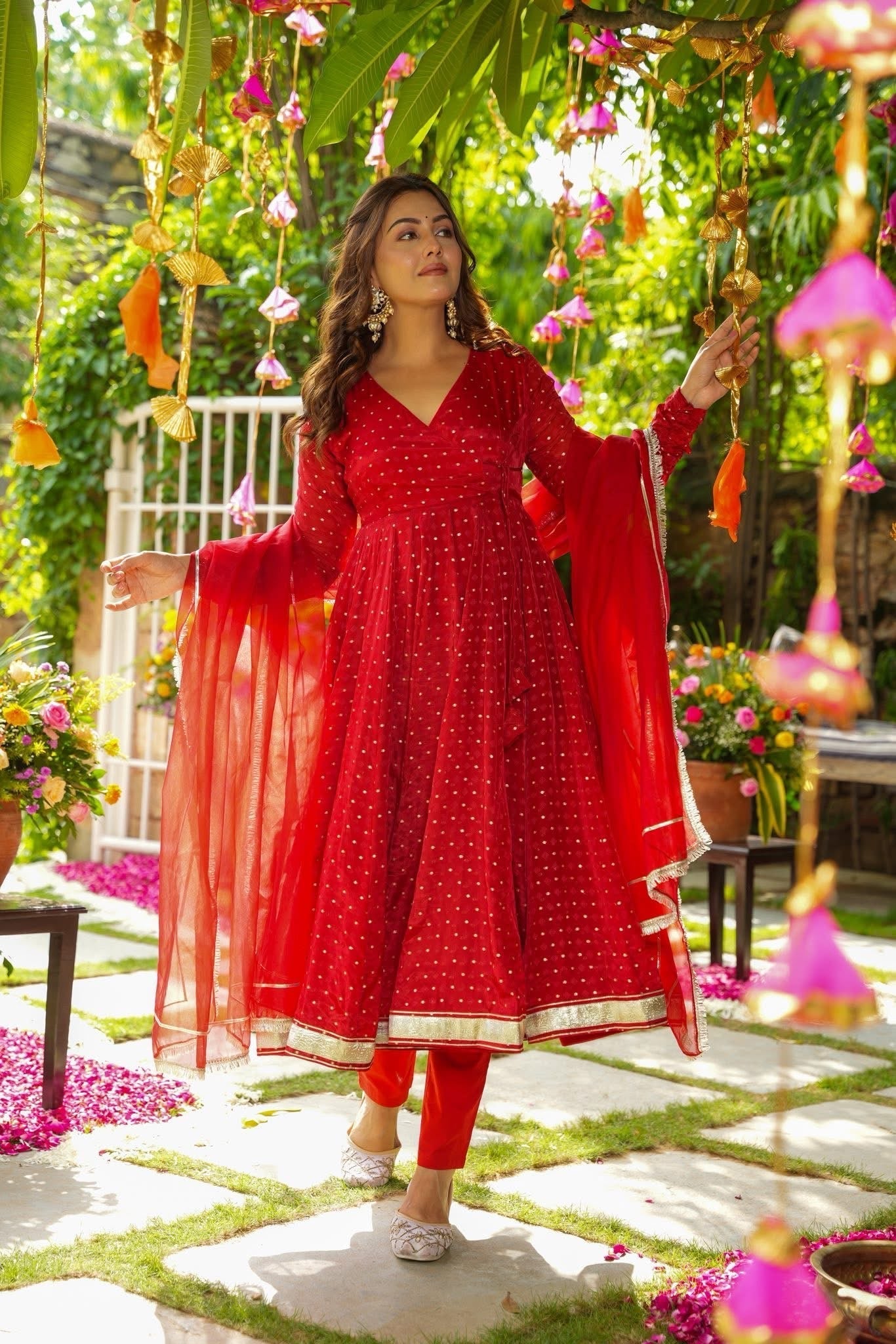 Cerise Red Organza Suit Set