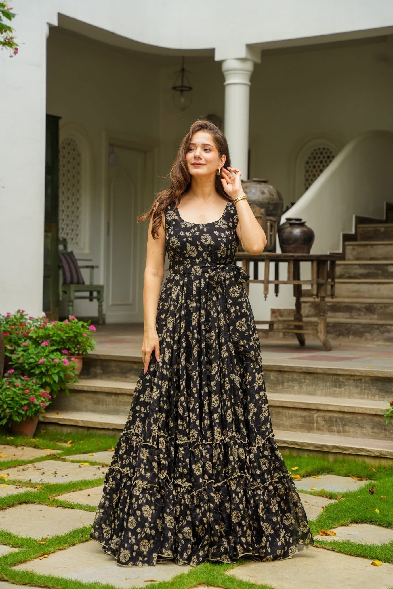 Midnight Petal Maxi Dress