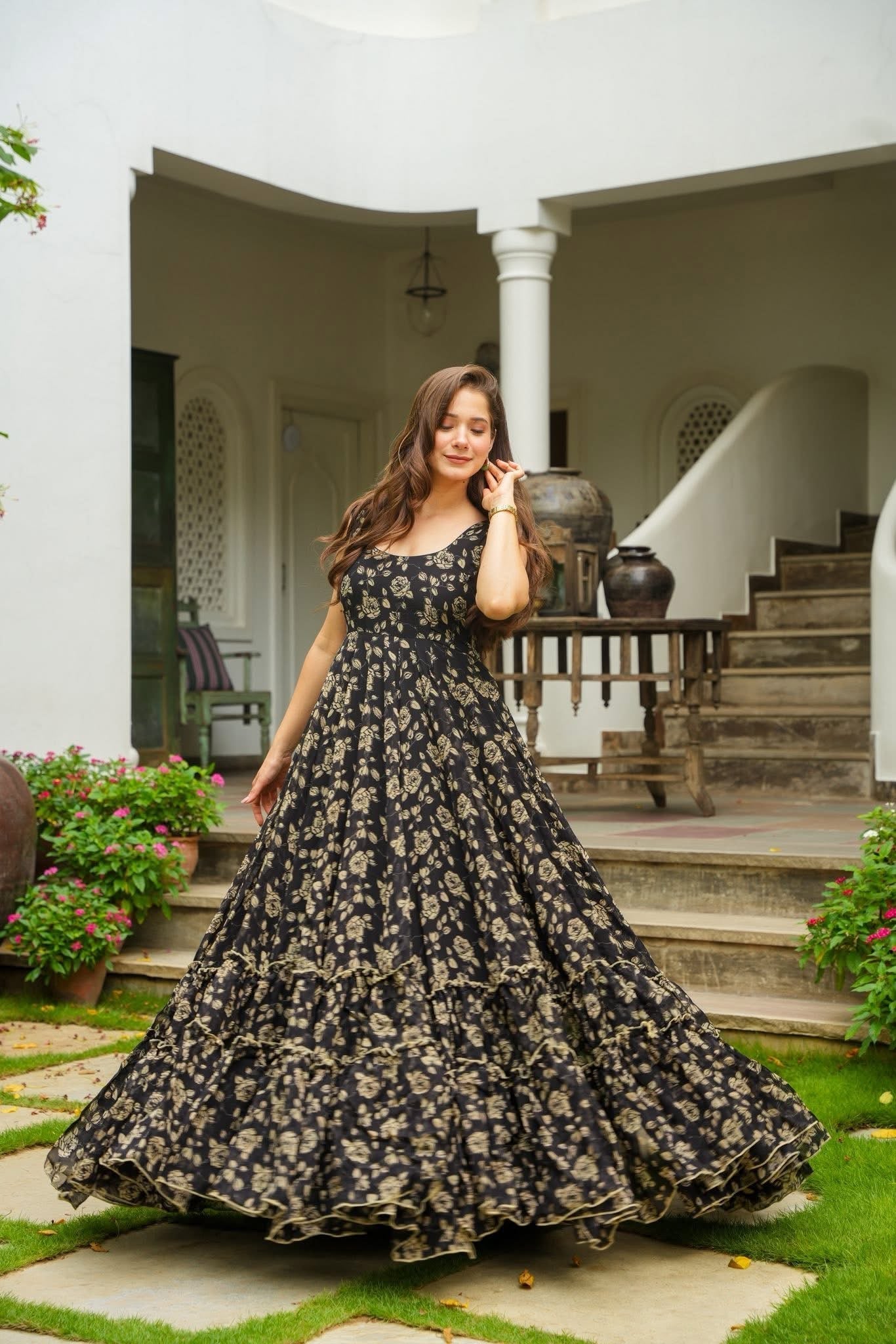 Midnight Petal Maxi Dress