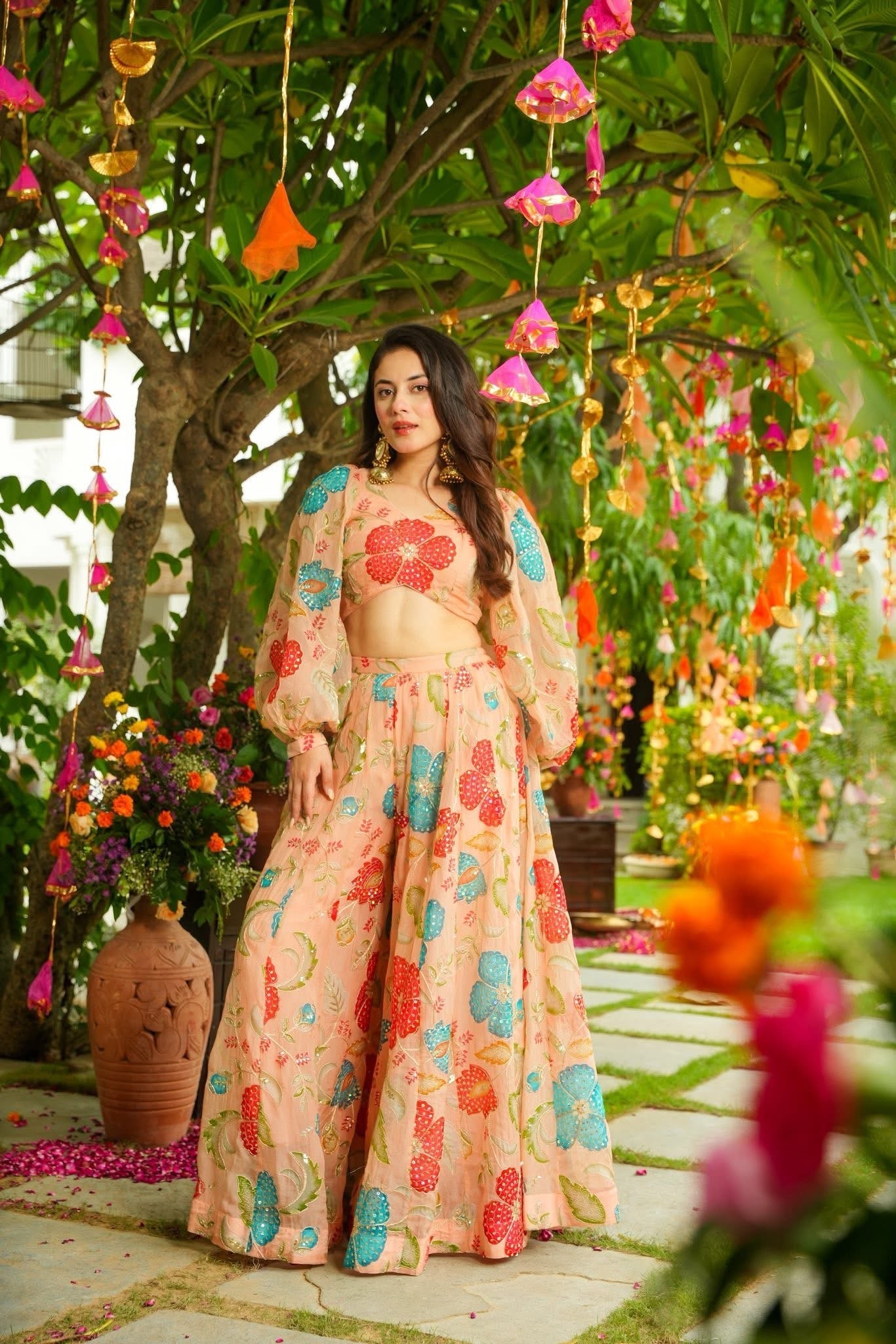 Liora Floral Organza Palazzo Set