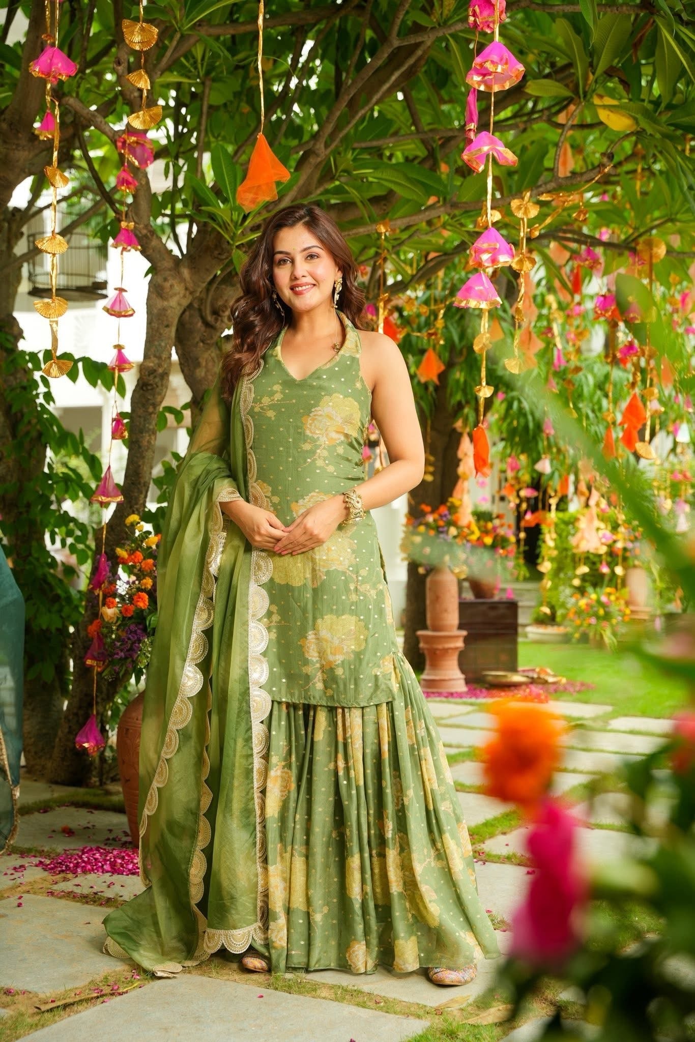 Elysian Green Georgette Sharara Set