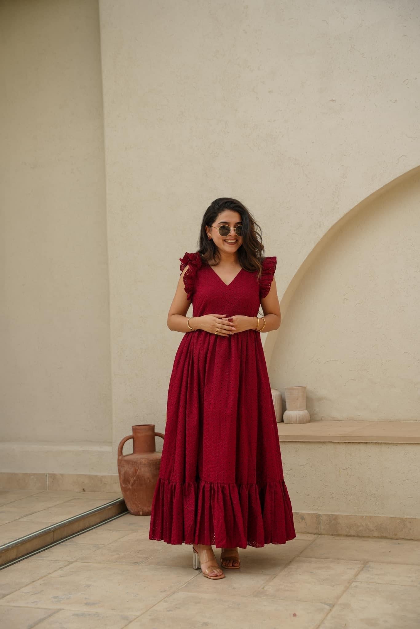 RADIANT MAROON COTTON DRESS