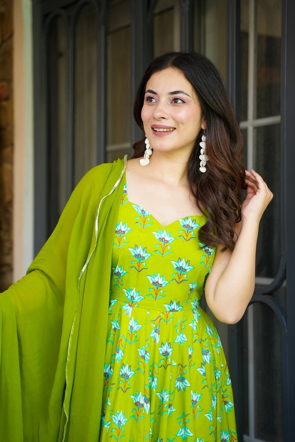 Lime Lotus Cotton Maxi Set