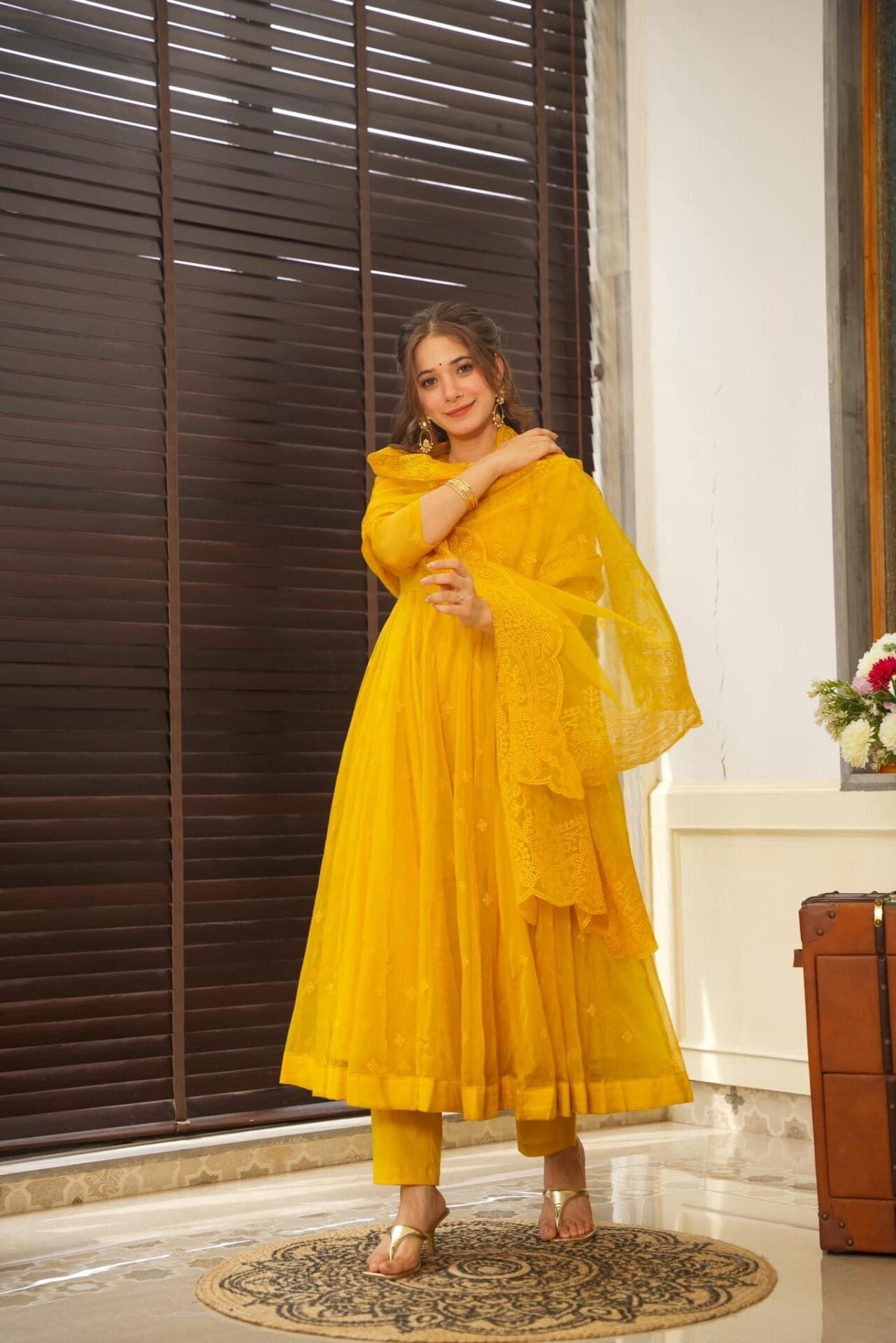 Lightning yellow organza suit set